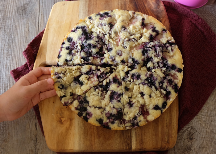 gâteau crumble pêche myrtille