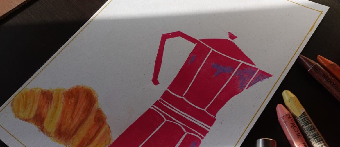 cafetière italienne en linogravure